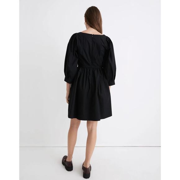 Madewell Black Poplin Puff-Sleeve Sweetheart Neckline Mini Dress size 4 - Picture 6 of 16